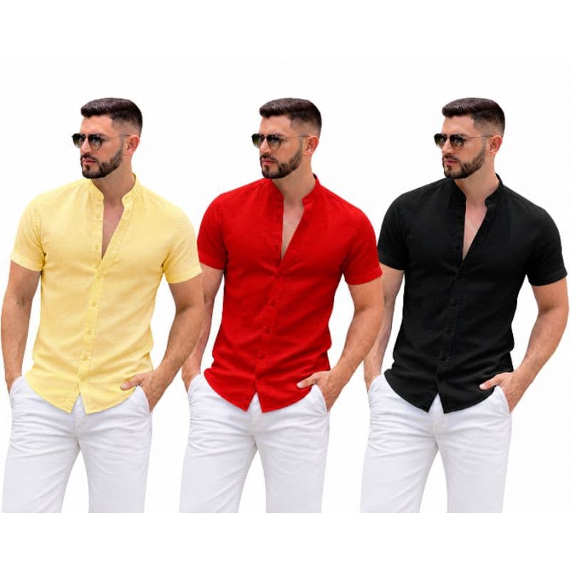 Camisa Masculina Slim Manga Curta Gola Padre | Estilo Moderno e Confortável