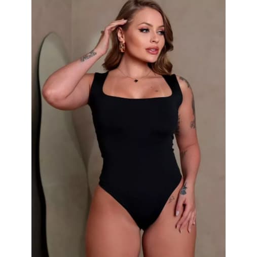 Body Collant Feminino Premium Decote Quadrado Regata Forrado Sem Transparência Moda Blogueira