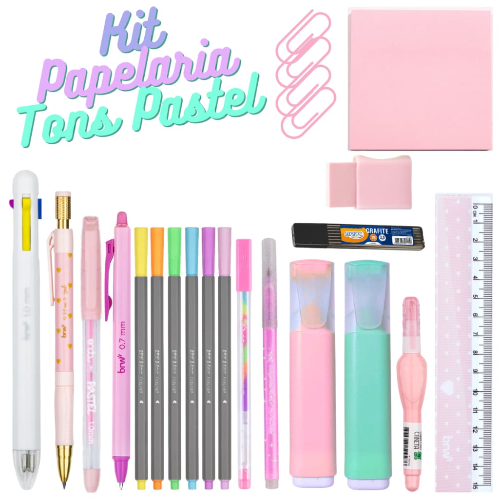 Kit Papelaria Material Escolar 20 Itens Tons Pastel