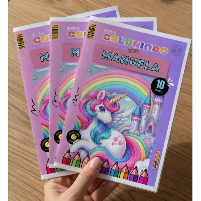 Kit Revistinha Livro de Colorir Infantil   Festa Lembrancinha Prenda PERSONALIZADO - UNICÓRNIO livrinho