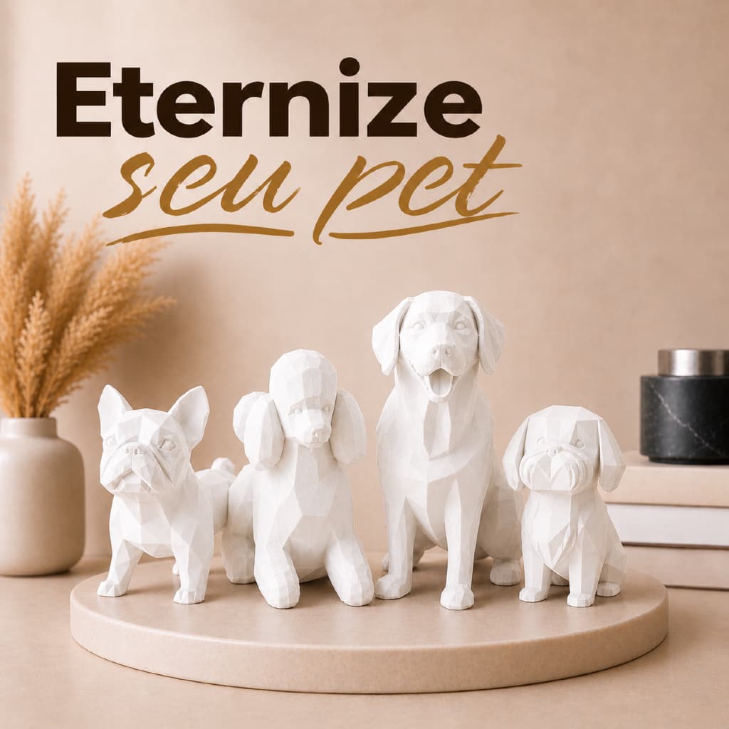 Eternize Seu Pet Escultura Geométrica  Estátua Decorativa Cachorro Bulldog Poodle Labrador Shih Tzu