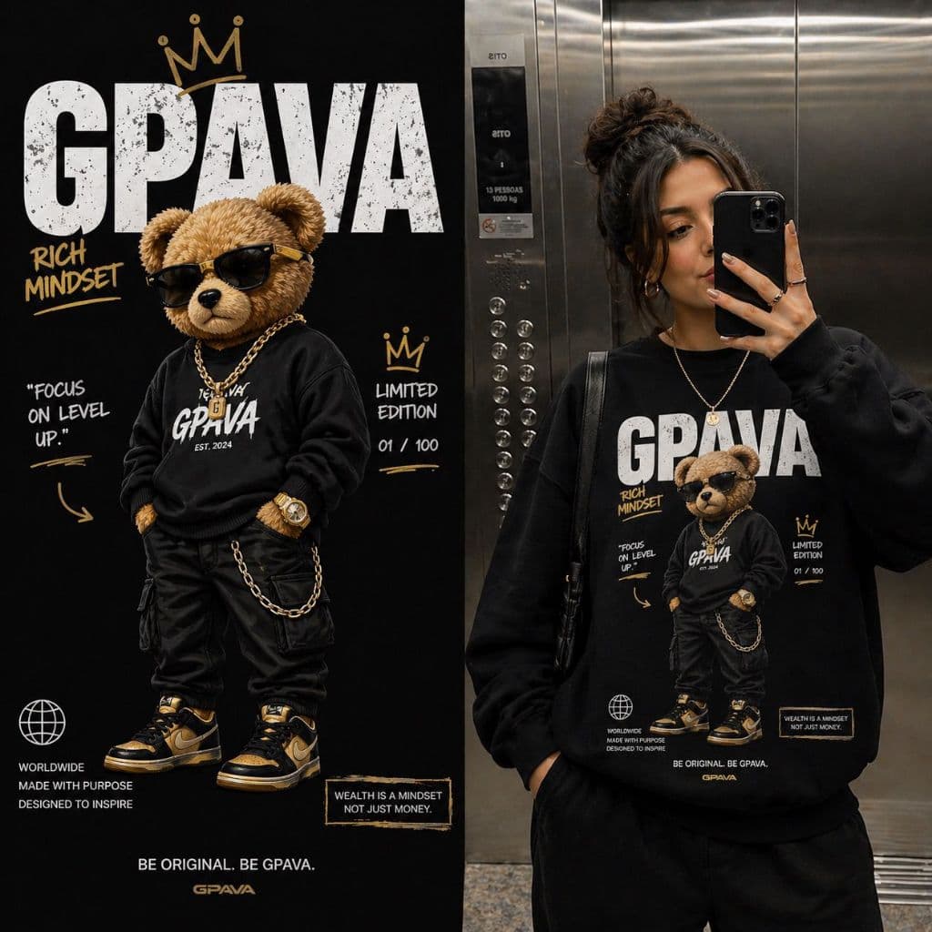 Blusa de Moletom Masculina/Feminina Estampada Original Grupo Pava Bear Rich Ursinho Moda Inverno Jaqueta de Frio Quente