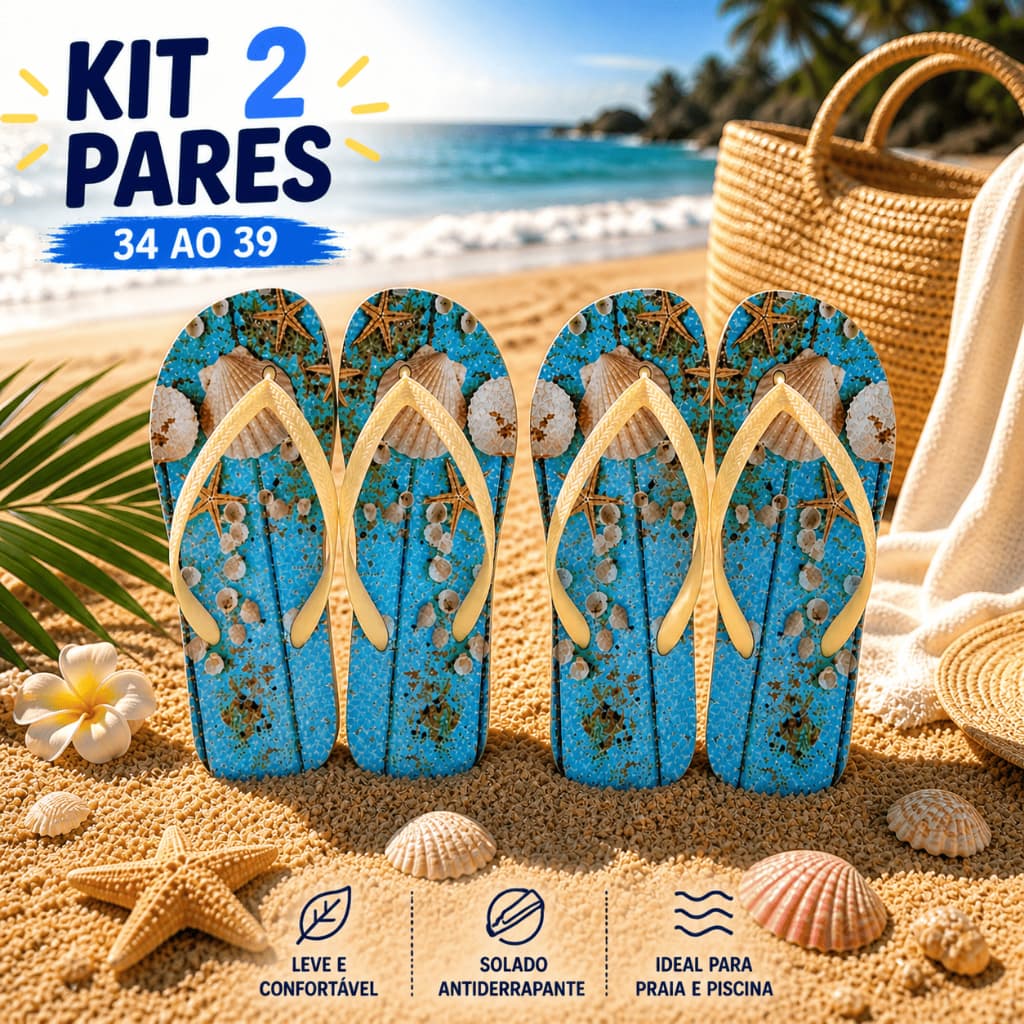 Kit 2 Pares Chinelos Praia Piscina Verão Estilo Moda Leve Macio Confortável Tendência 2026