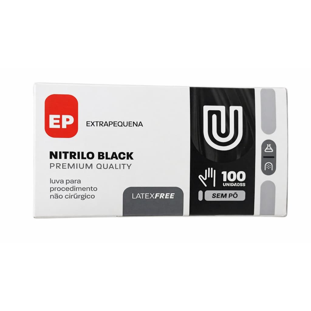 Luva Nitrílica Unigloves Black (preta) C/ 100 Unidades