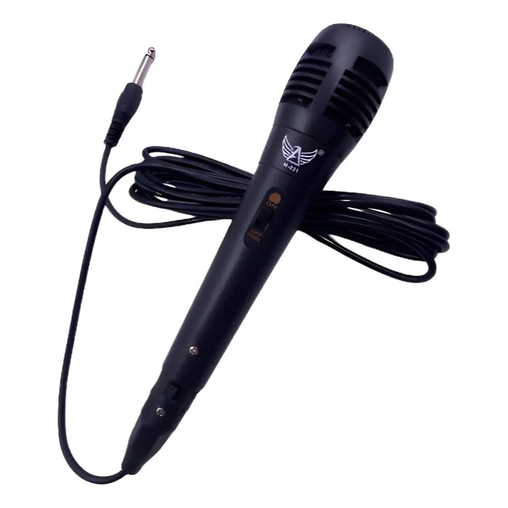 Microfone Dinâmico com Fio M-031 - Vocal e Karaokê Cabo P10 2 Metros