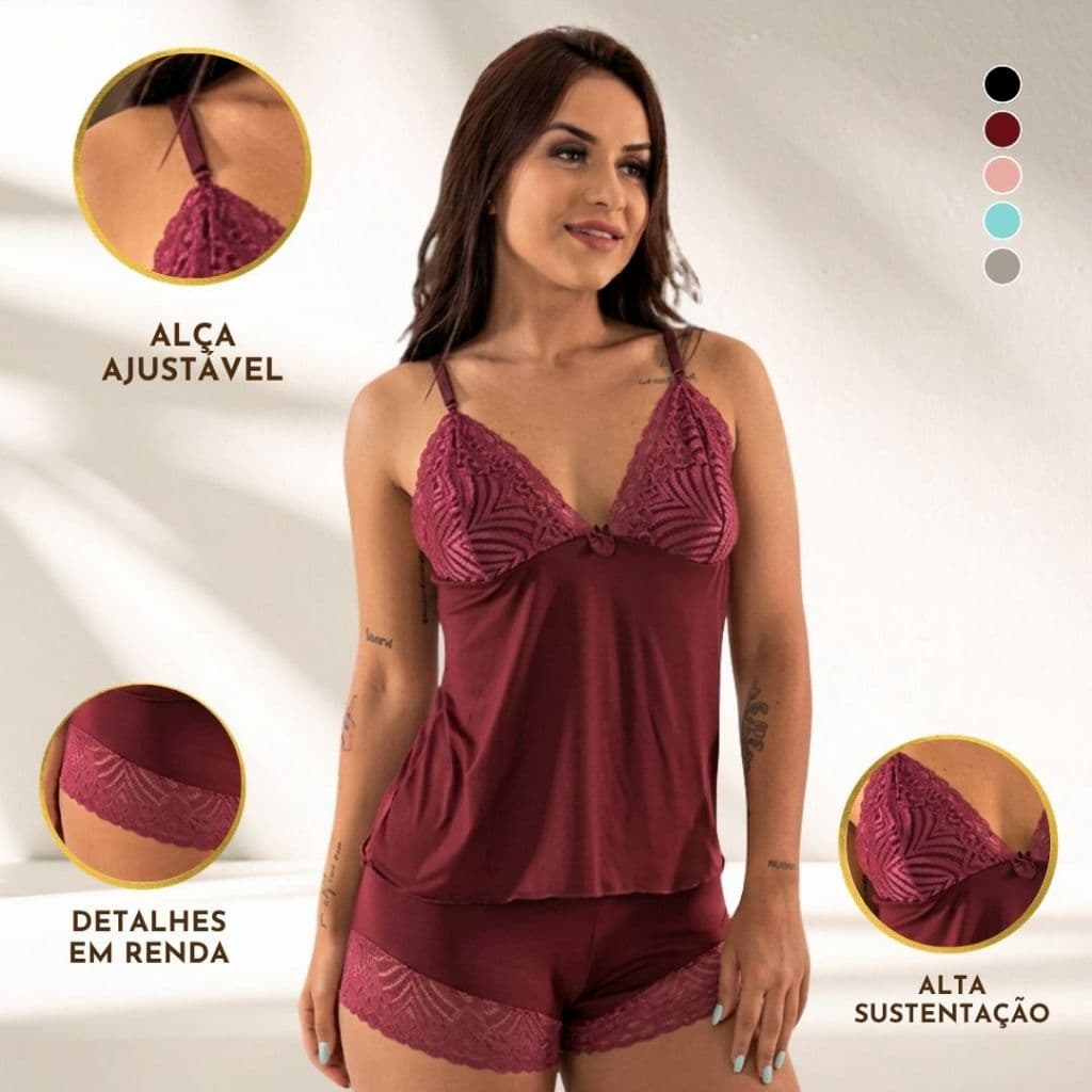 Baby Doll Feminino Alcinha Confortável Pijama Short Doll Luxo Moda Noite