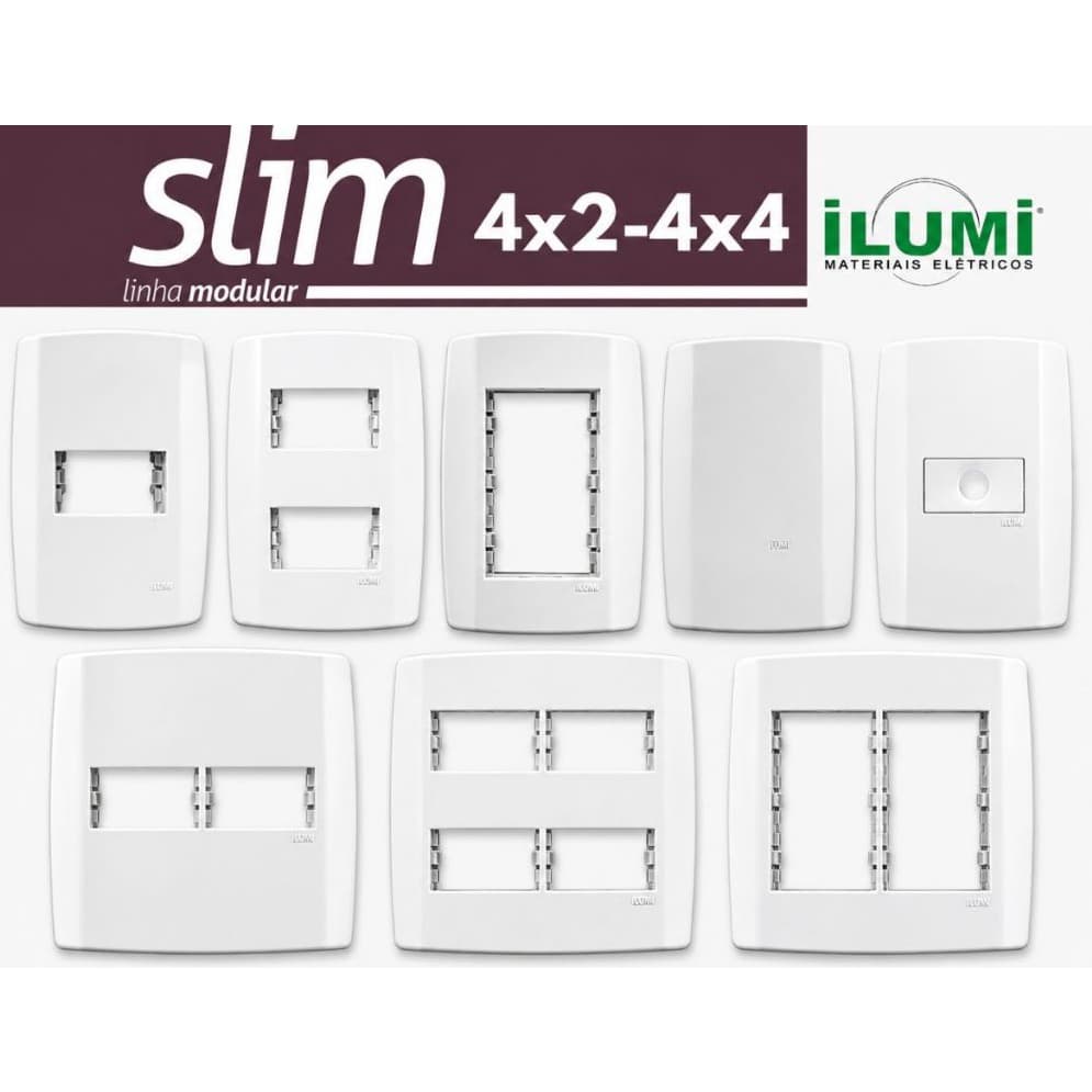 Placa Espelho Tampa Para Interruptores e Tomadas Slim Ilumi Branca Com Suporte 4x2 e 4x4