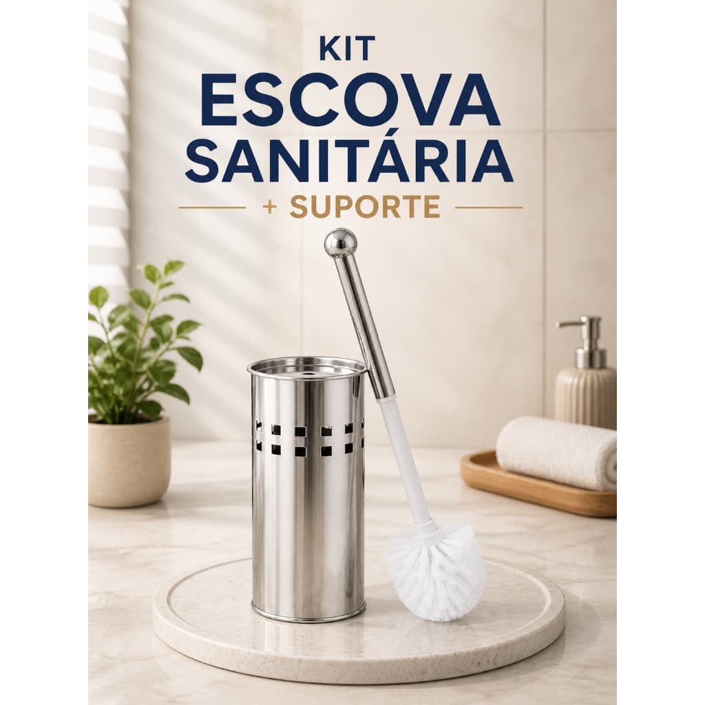 Escova Sanitária Inox com Suporte Porta Escova Banheiro Kit Completo Higiênico Durável Antiferrugem