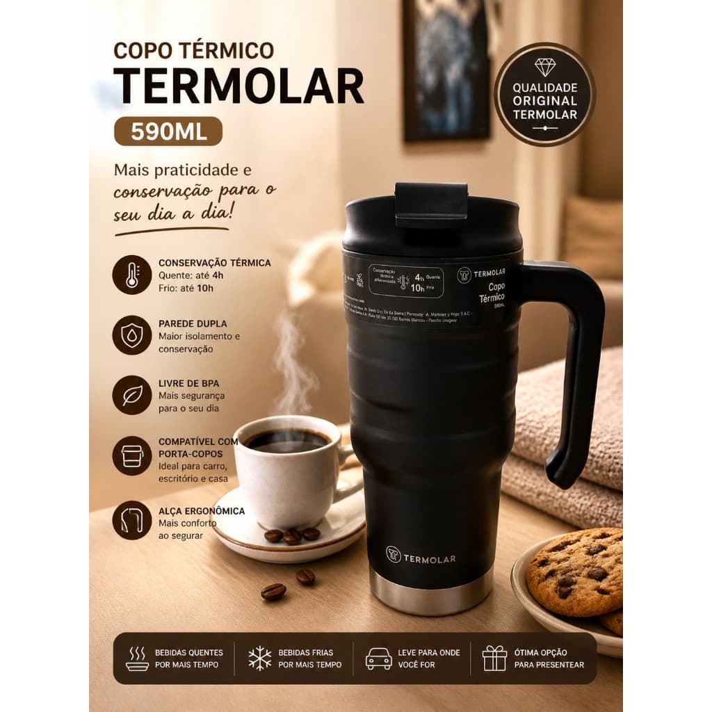 Copo térmico termolar 590ml - Cor: Preto