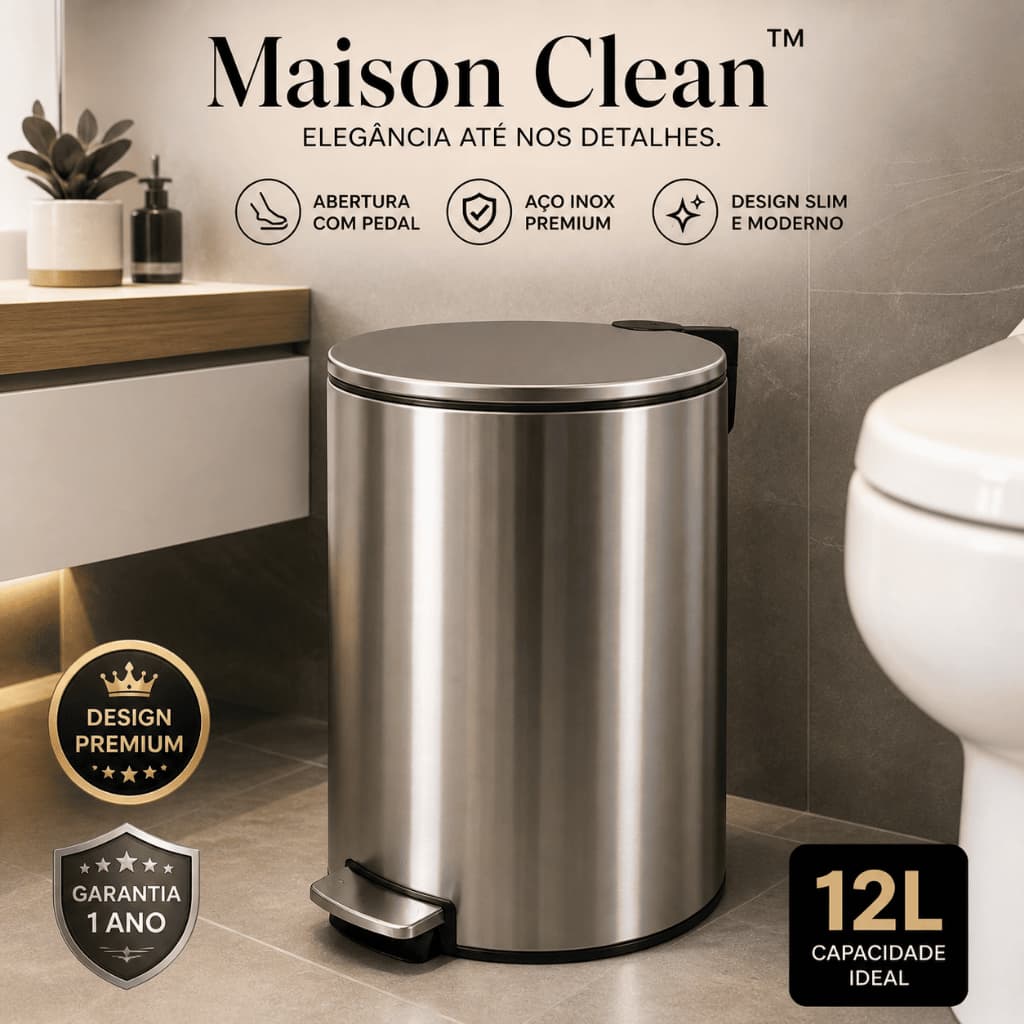🔥 Lixeira Inox com Pedal Slim Redonda Anti Odor Banheiro Cozinha Premium Maison Clean 🔥