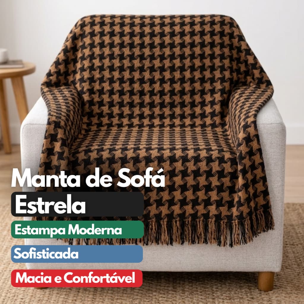 Manta para Sofá Estrela 2,40x1,85m Média Algodão Decorativa Cobre Cama e Poltrona Versátil Elegante
