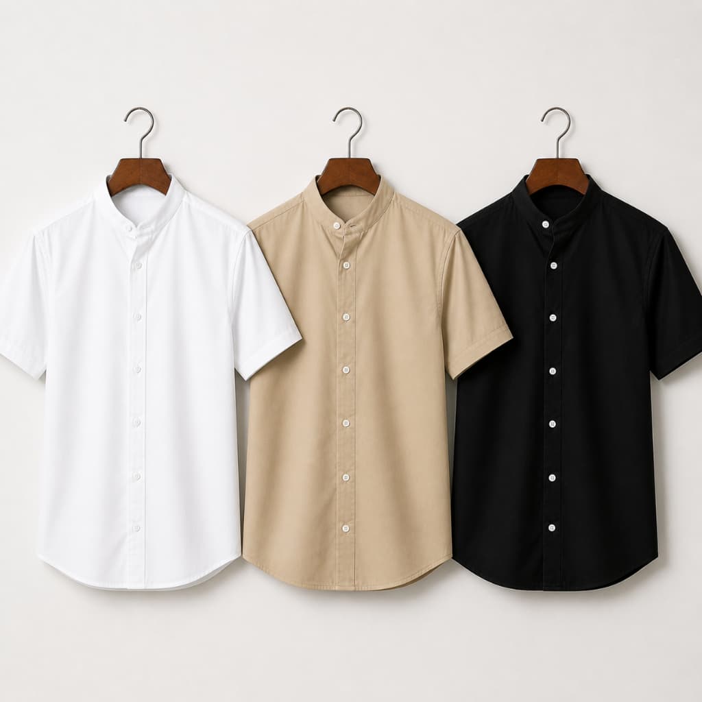 Kit 3 Camisas Masculina Gola Padre Manga Curta Slim Fit Elastano Lisa Casamento Igreja Trabalho