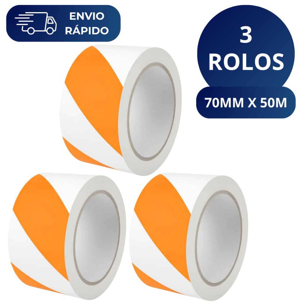 Kit 3 Fita Zebrada Laranja e Branca 70mm X 50 Metros Para Isolamento Sinalização Interdição Obras
