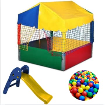Super Kit Playground Baby 3 em 1 – Piscina de Bolinhas 1x1 com Escorregador e 500 Bolinhas