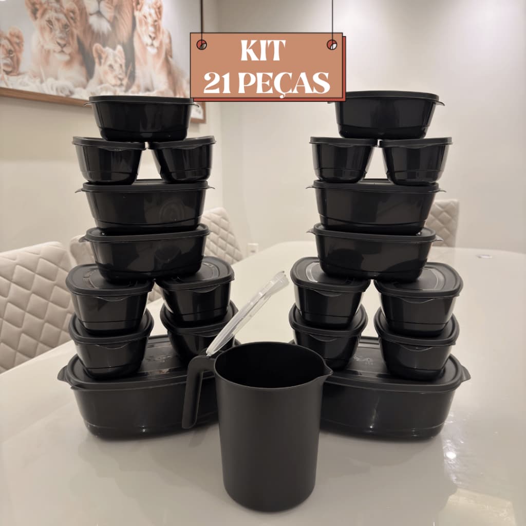 Kit Jogo Potes De Cozinha C/ 21 ou 11 Peças De Plástico Hermético+Jarra Ideal P/ Armazenar Alimentos