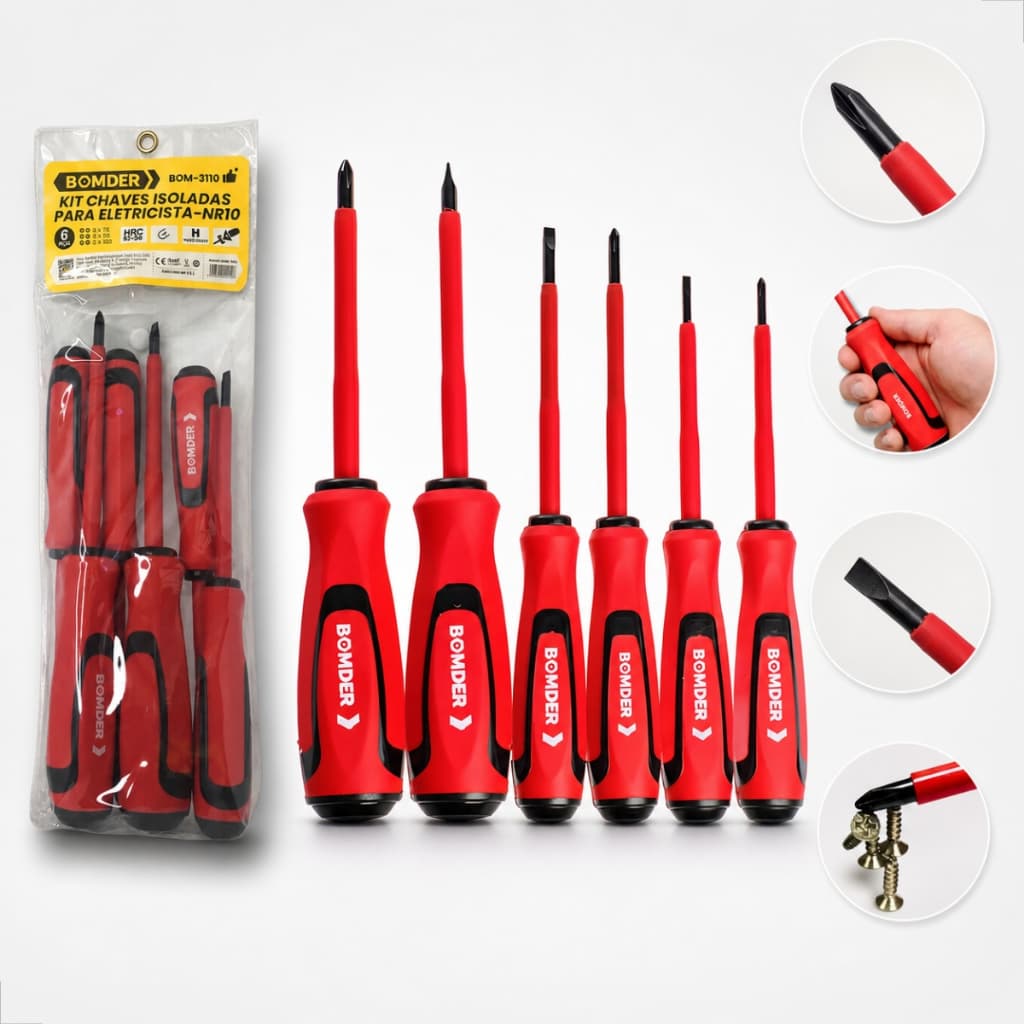 Jogo Chaves Isoladas Philips e Chave de Fenda Kit Com 6 Peças Imantadas Profissional Para Eletricista