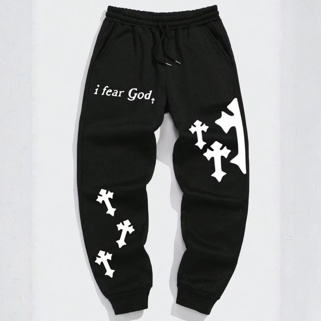 Calça Jooguer Moletom Flanelado Cruzes Estilo Casual Urbano Unissex Confortável