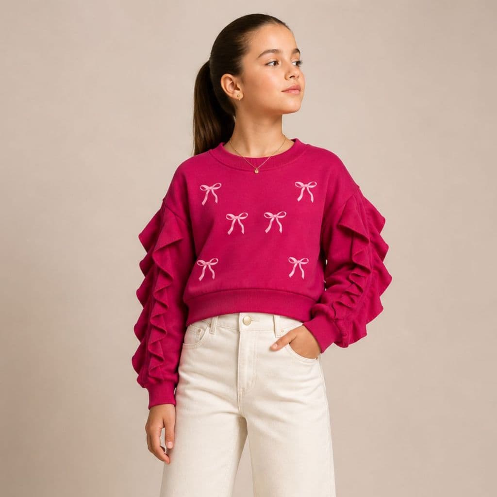 Blusa De Frio Cropped Infantil E Juvenil Moletinho Manga Longa Com Babado Tendência Inverno