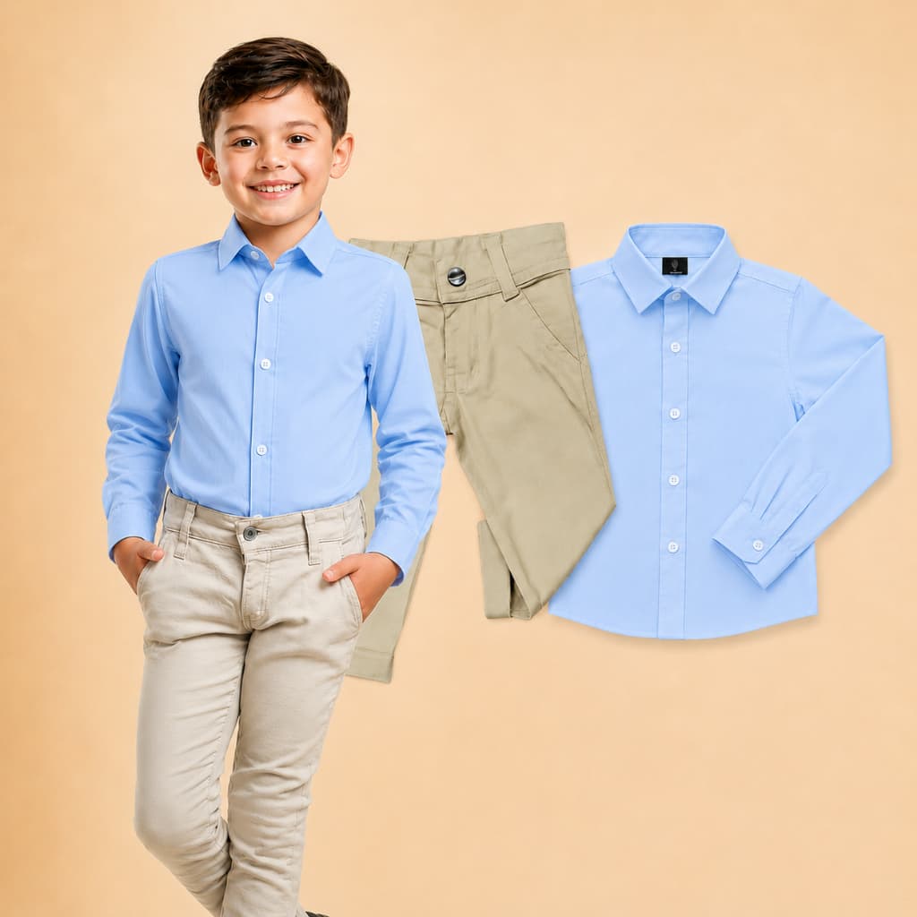Conjunto Social Masculino Infantil Camisa e Calça Bege