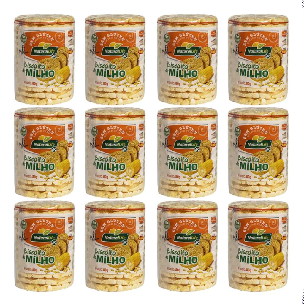 Biscoito Sem Glúten Natural Life Sabor Milho Kit 12 Pacotes 80g
