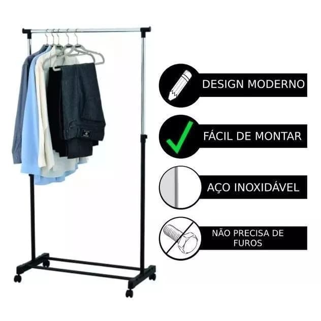 Cabideiro Arara De Roupas De Metal Organizador Altura 150cm Suporta ate 20kg