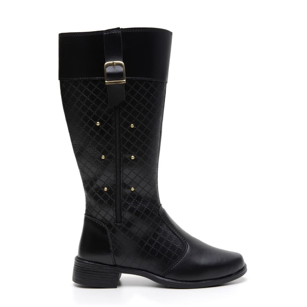 Bota Feminina Montaria Inverno Cano Alto Casual e Elegante De Fivela Do lado