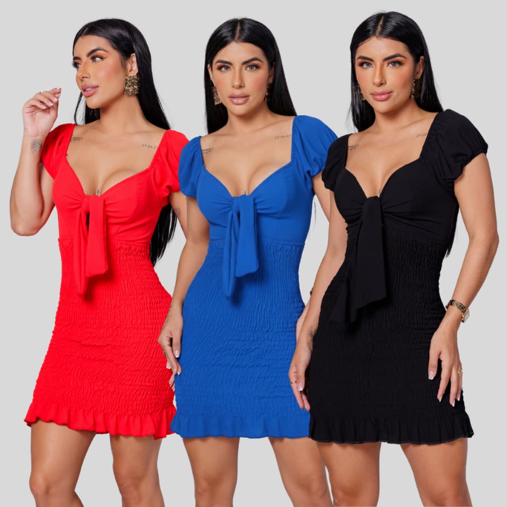 Vestido Curto Elastex Feminino Decote Quadrado Justo Confortável Casual Festa Elegante