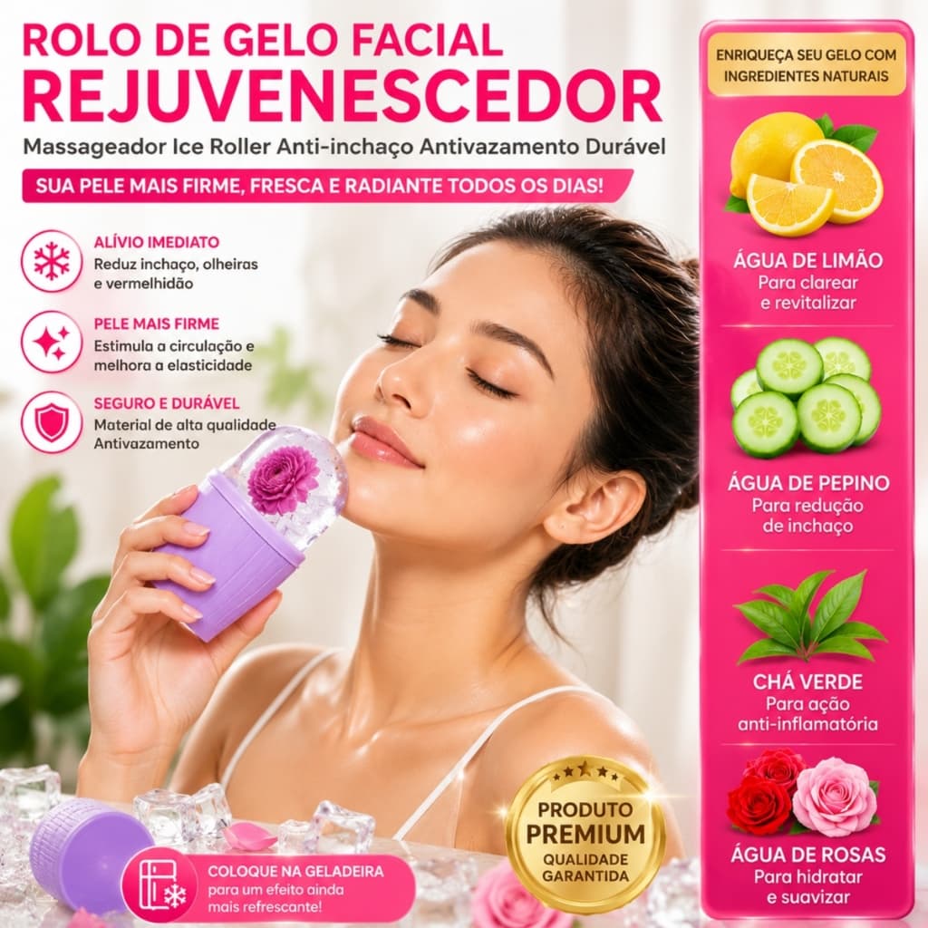 Ice Roller Facial Massageador de Gelo Reutilizável Antivazamento Portátil para Rosto