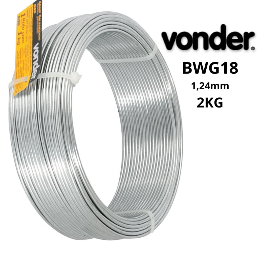 2KG Arame Galvanizado 18 para Forro Isopor eps Gesso Artesanato Varal 1,24m 18 bwg Liso - Vonder