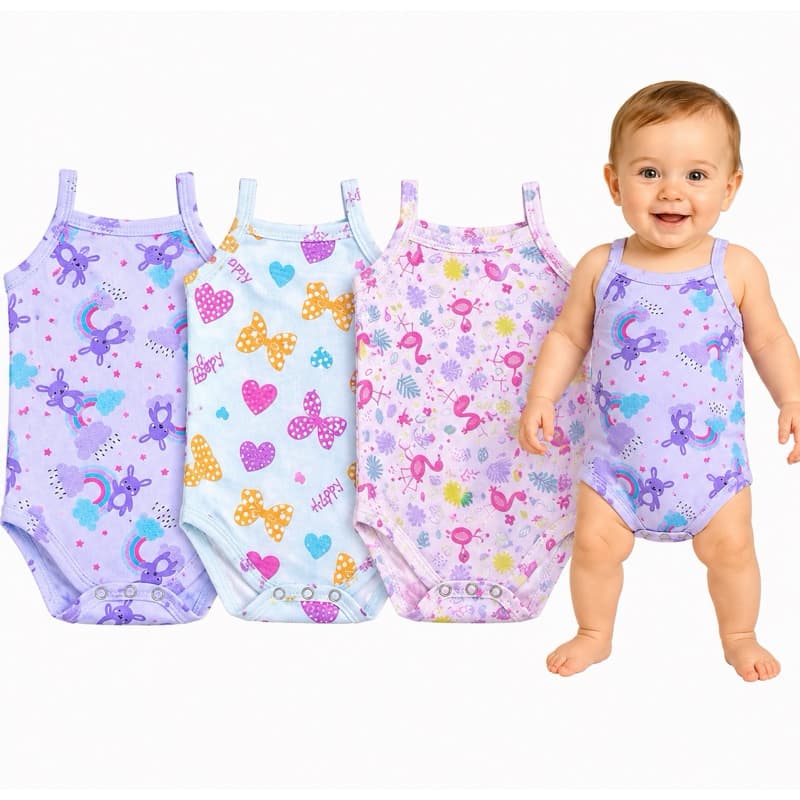 Kit com 3 Body Bebe Menina Alcinha Algodão Roupa de Bebê Conjunto Borys para Bebê do P ao G Ragata Infantil Regatinha