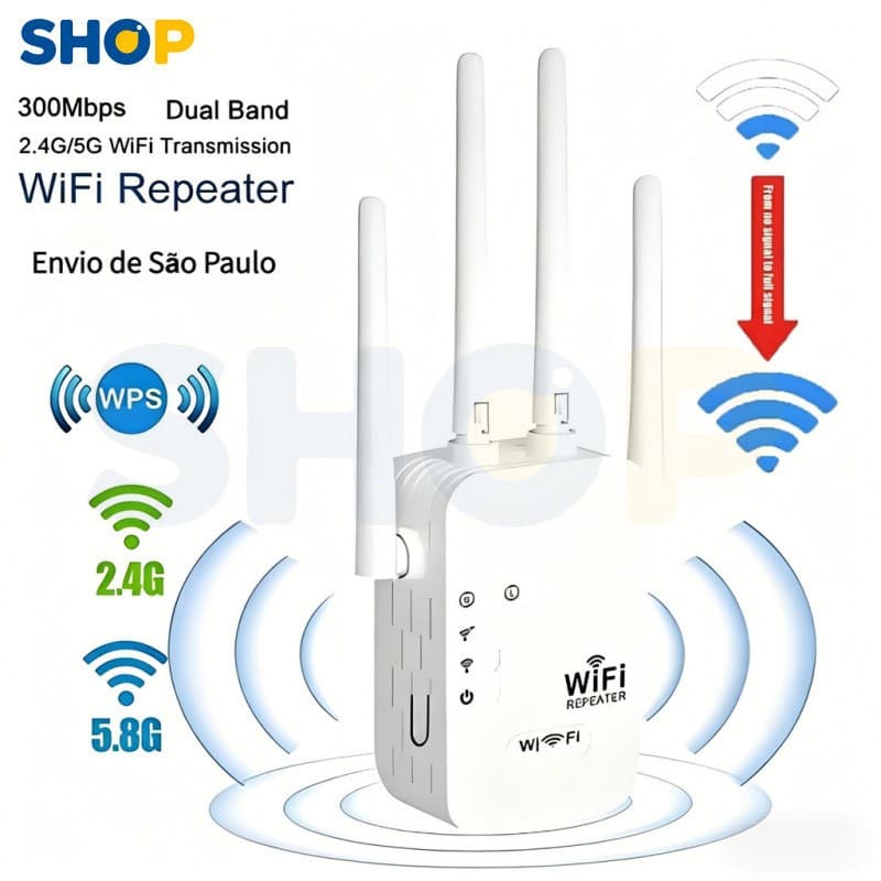 Repetidor WiFi 300Mbps 4 Antenas Amplificador de Sinal Wireless 2.4GHz Roteador Extensor-G8