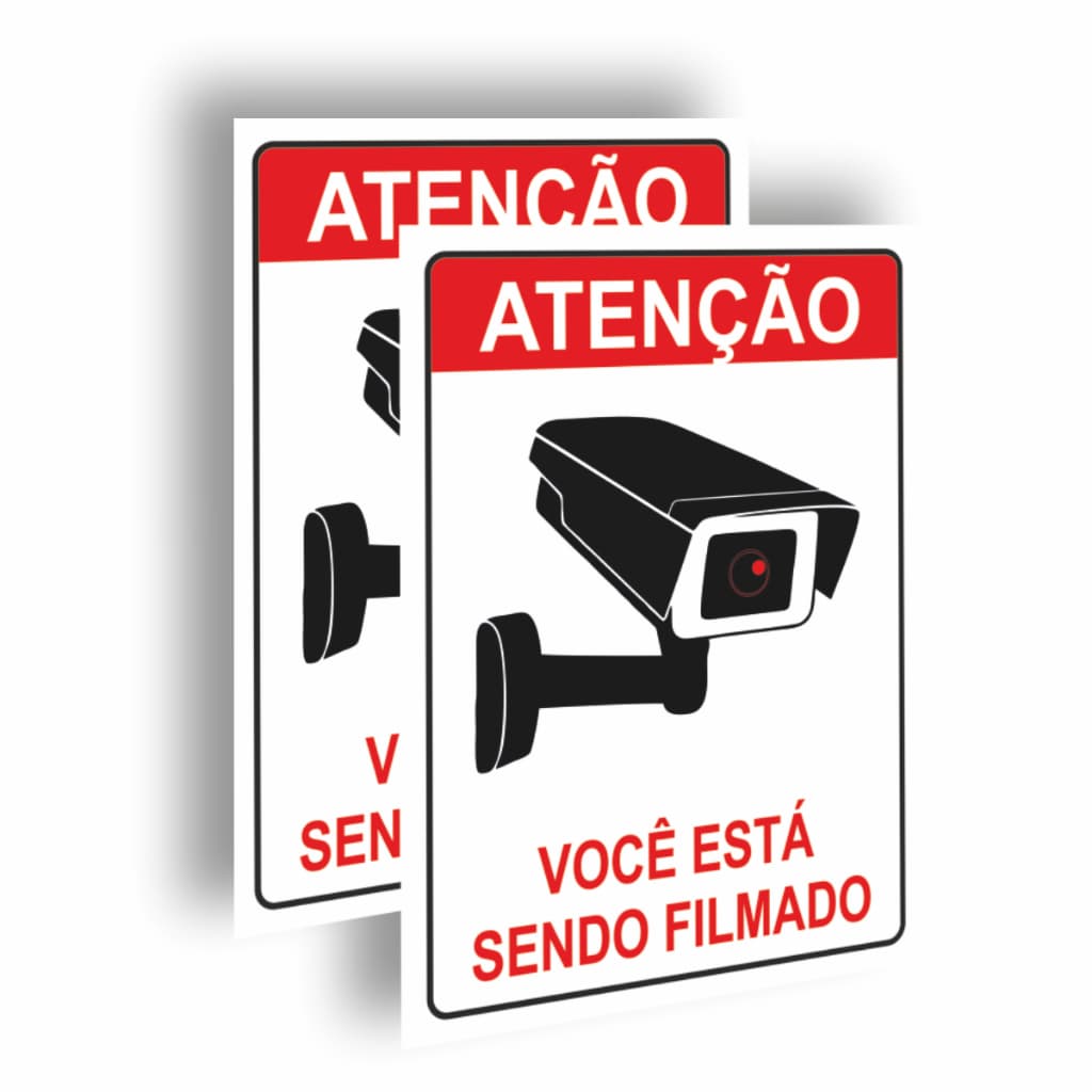 Placas Ambiente Monitorado 24 horas Plaquinhas com Dupla Face Você esta sendo filmado