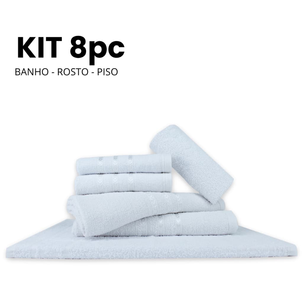 Kit 8 Toalhas 3 Banho 3 Rosto e 2 Piso Felpuda e Macia Alta Absorção Premium