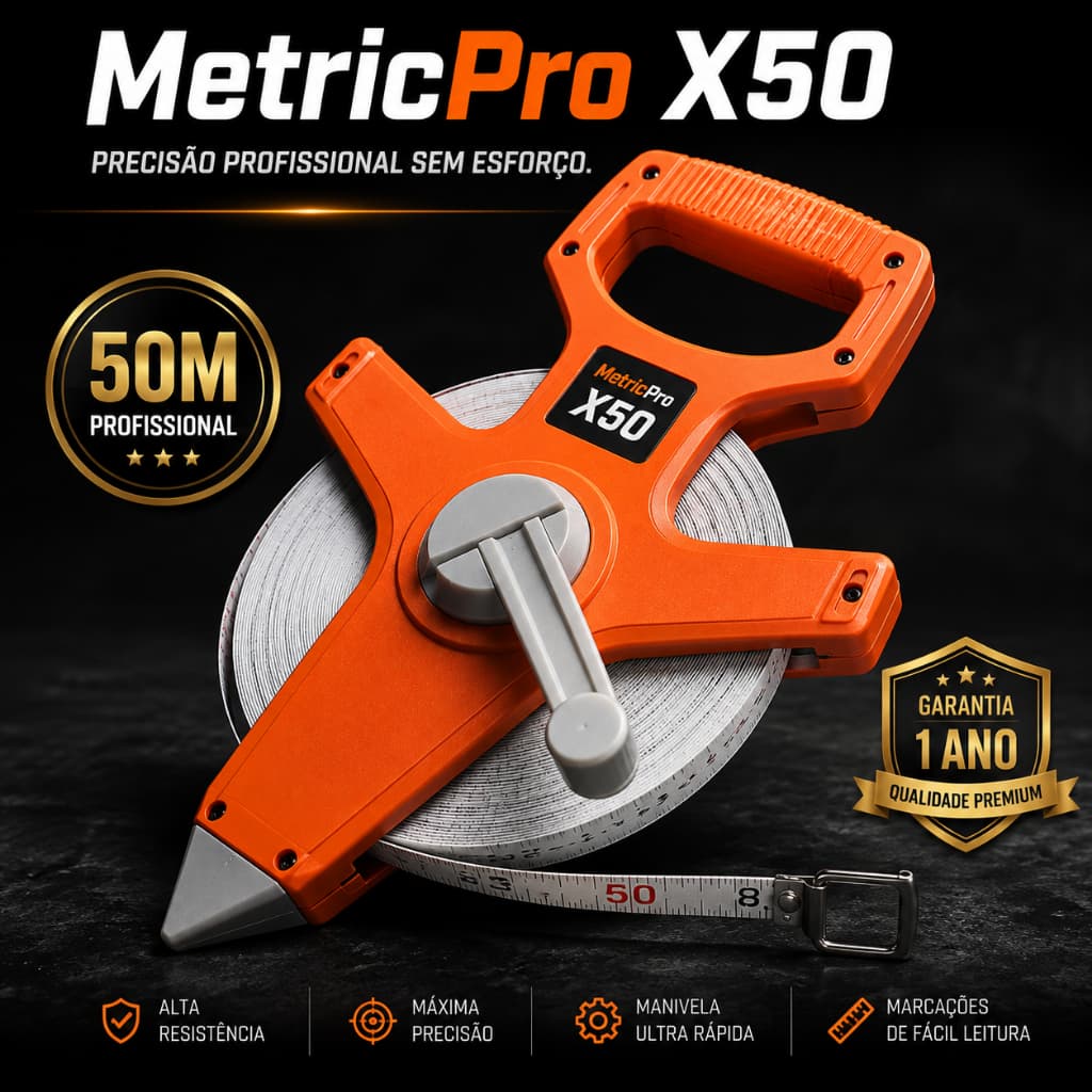 Fita Métrica Profissional Extensível 50 Metros Com Manivela Precisão Durabilidade Construção Medição