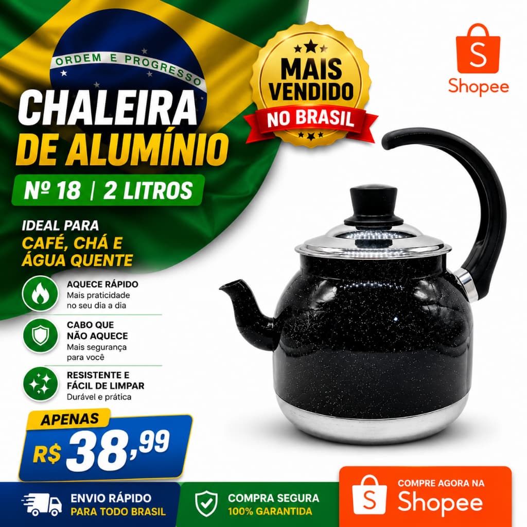 Chaleira de alumínio  Chaleira de cafe nº 18 2 litros Preto.