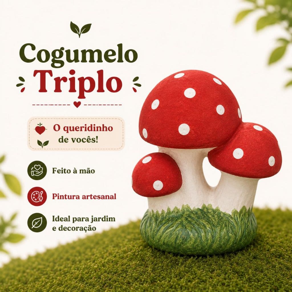 Cogumelo Cerâmica Enfeite Jardim Decoração Divertido Bolinhas Resistente Sol Agua