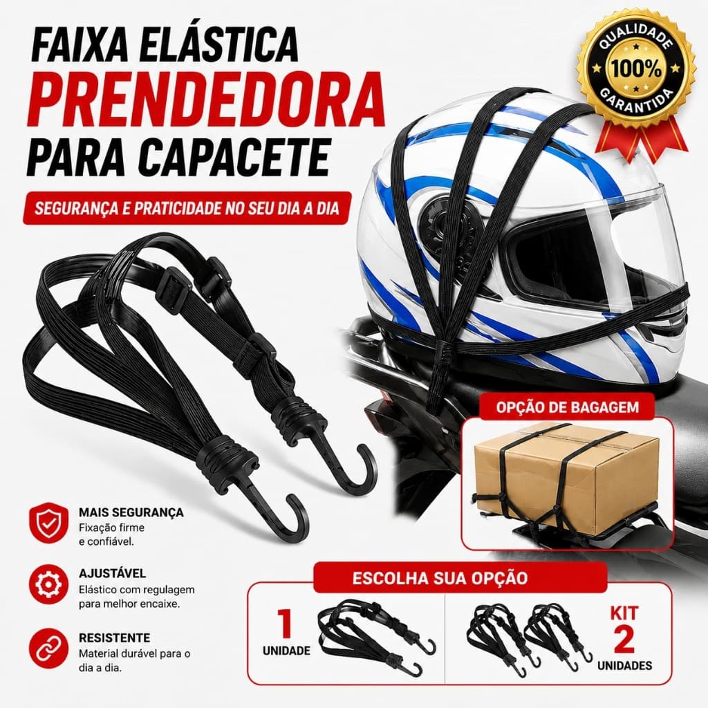 Prendedor de Capacete Rede Alça Elástica Moto Motocicleta Bagagem Ajustável Reforçada Carga Kit 1 ou 2 Unidades Redinha