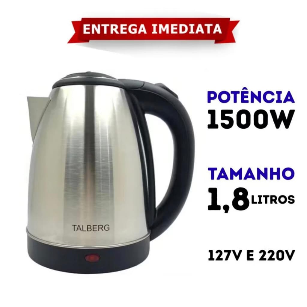 Chaleira Elétrica Inox 2 Litros Jarra Térmica Esquenta Chá Ferve Água Super Rápido 110v