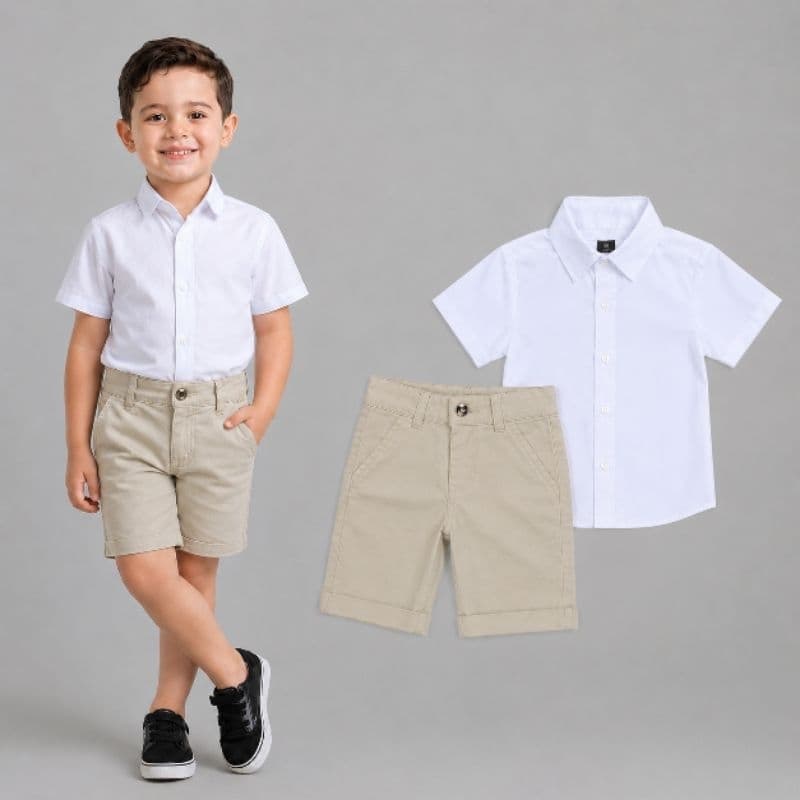 Conjunto Camisa Social Diversas Cores e Bermuda Slim Infantil