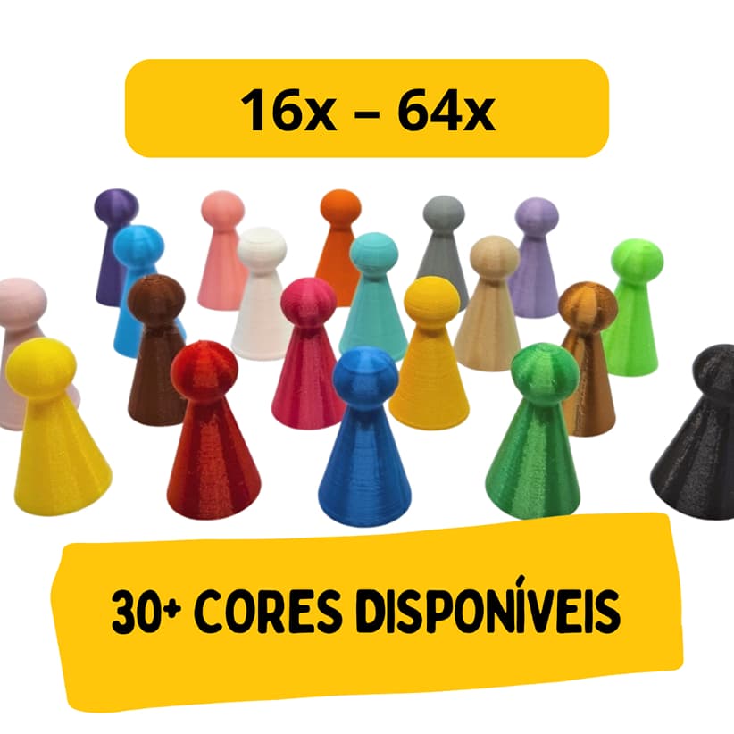 Kit de Peões para Jogo de Tabuleiro - Pinos para Board Game - 16 a 64 Unidades