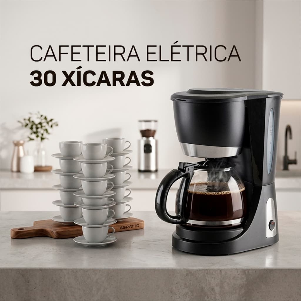 Cafeteira Elétrica Jarra de Vidro Cafeteira Rende 30 Xícaras 127V Cafeteira Agratto Mantem Aquecido