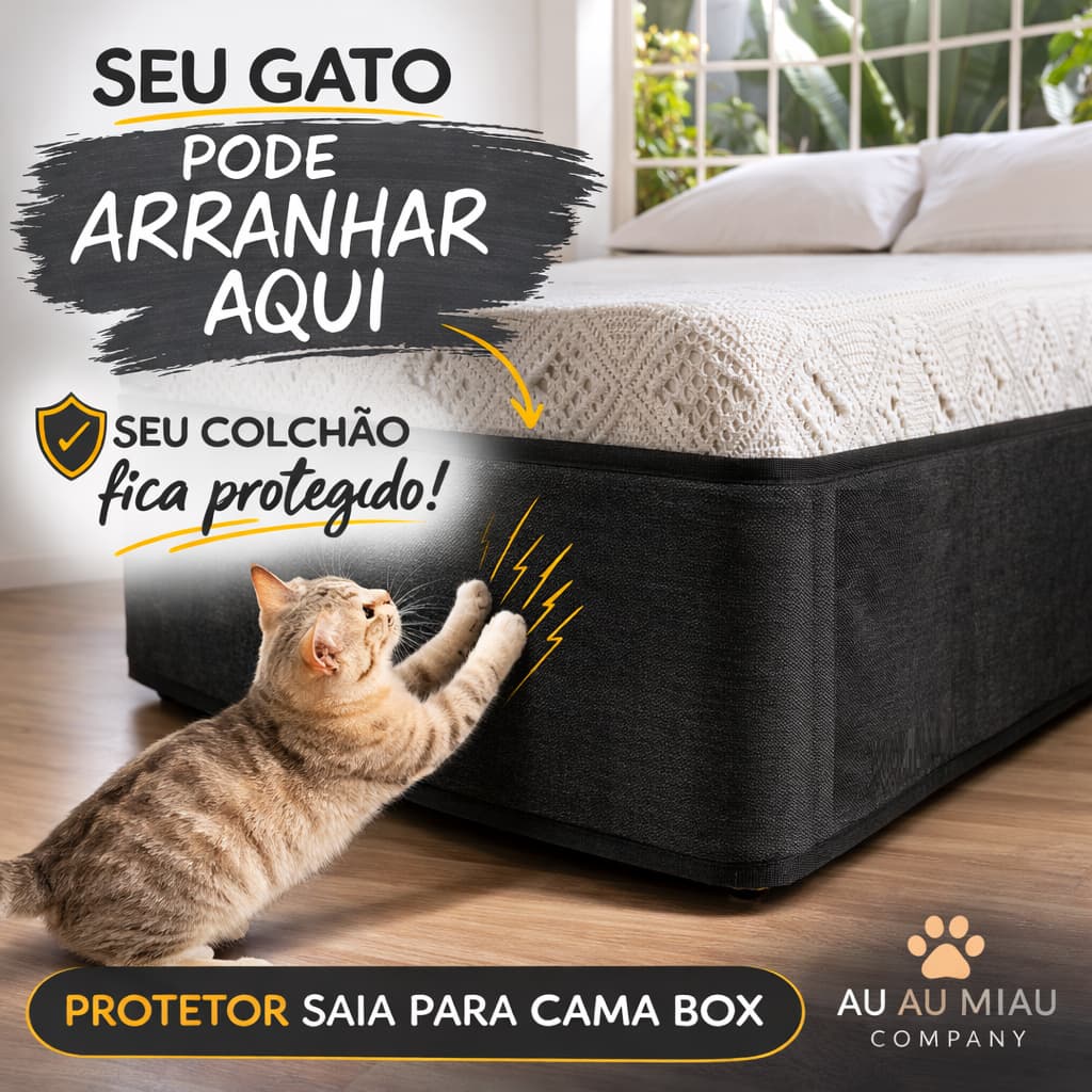 Protetor Saia Cama Box para Gato Arranhador Protege Colchão e Laterais