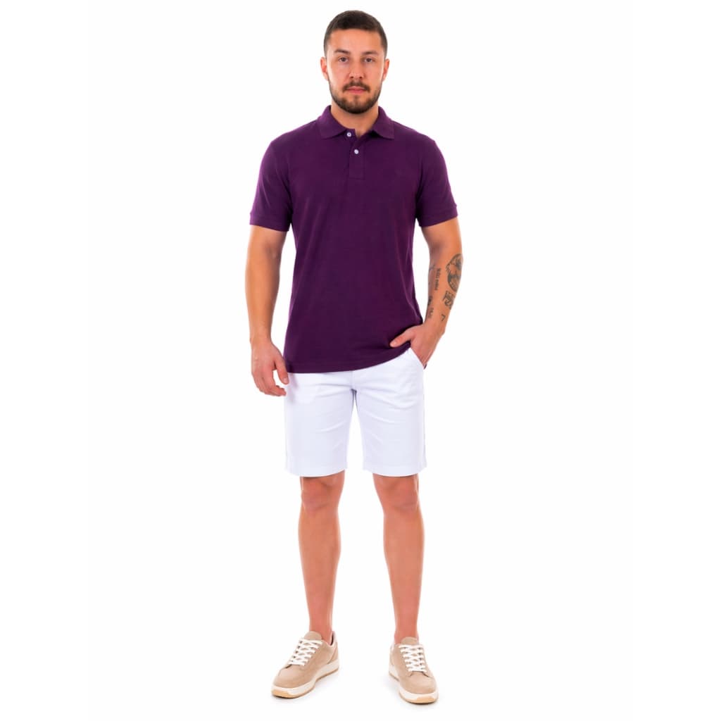 Camisa Polo Masculina Slim Roxa Lisa Piquet Gola Tradicional Confortável Casual Básica Slim