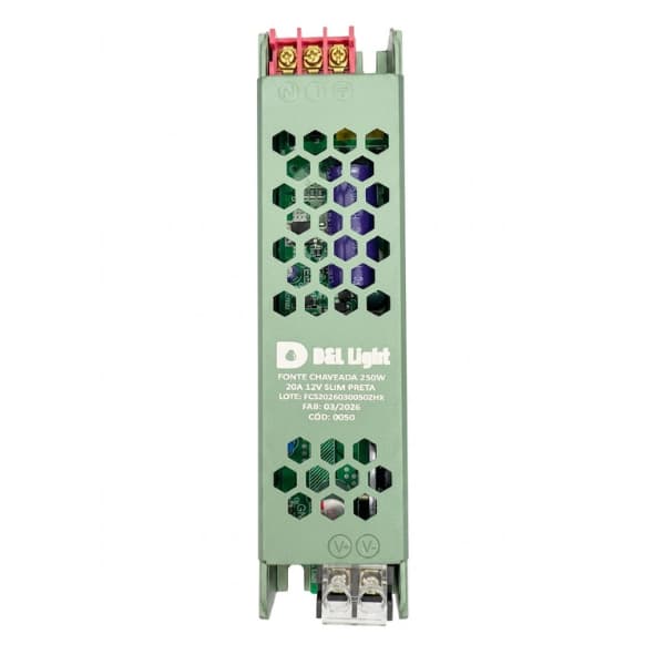 Fonte Slim Chaveada Preta 12V 20A 240w Fita Led Caixa de Som Automotivo