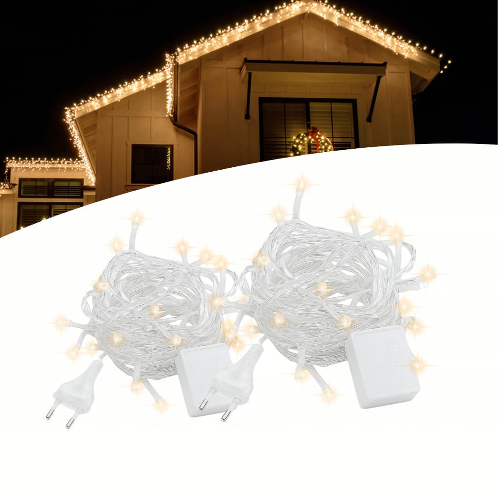 Kit 2 Cordão Pisca Pisca Decoração Natalina 9 Metros 100 Leds Luz Quente 220V