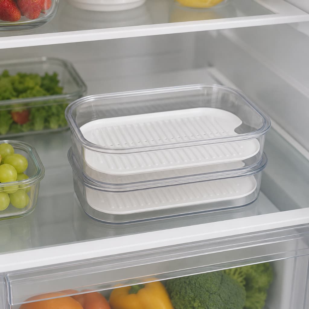 Kit 2 Organizador de Frios 1L com Esteira Geladeira Porta Alimentos Pote Hermético Branco Cozinha