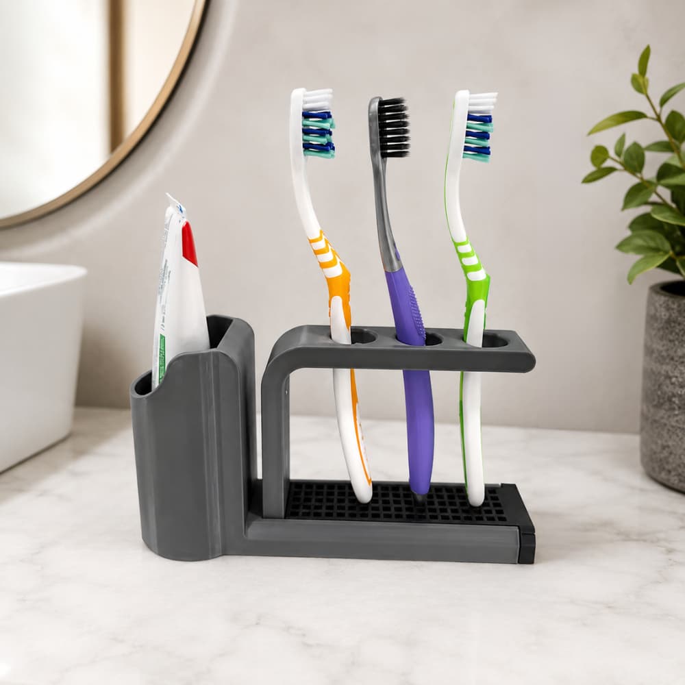 Porta Escova de Dentes com Suporte para Pasta Organizador de Banheiro para 3 Escovas Branco Preto