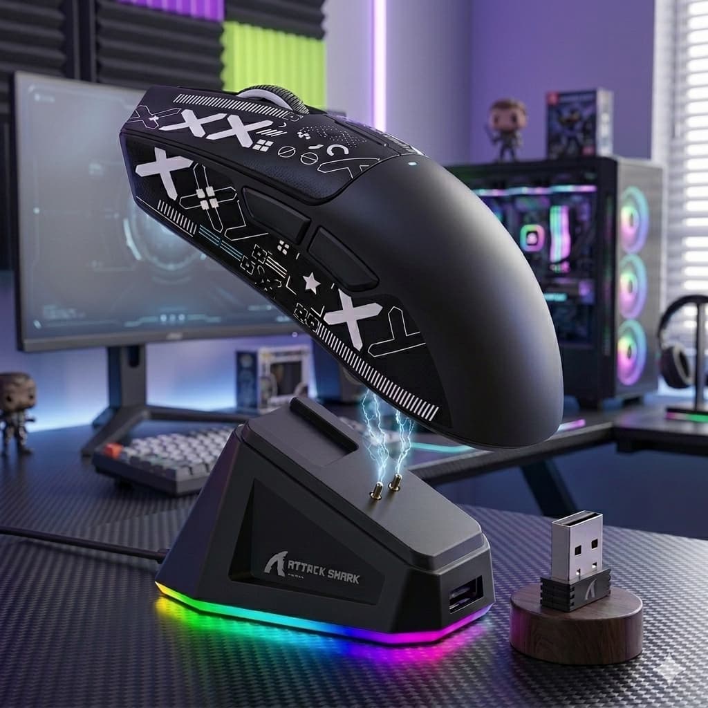 Attack Shark X11 Mouse Gamer Sem Fio Bluetooth Usb 3 em 1 Base de Carregamento