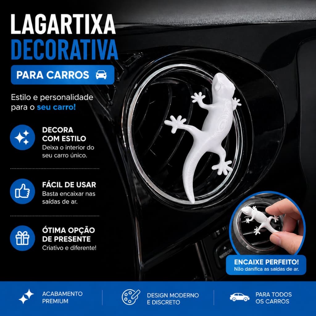 Lagartixa Gecko para difusor de ar do carro (DECORATIVO) COM ENCAIXE VARIAS CORES