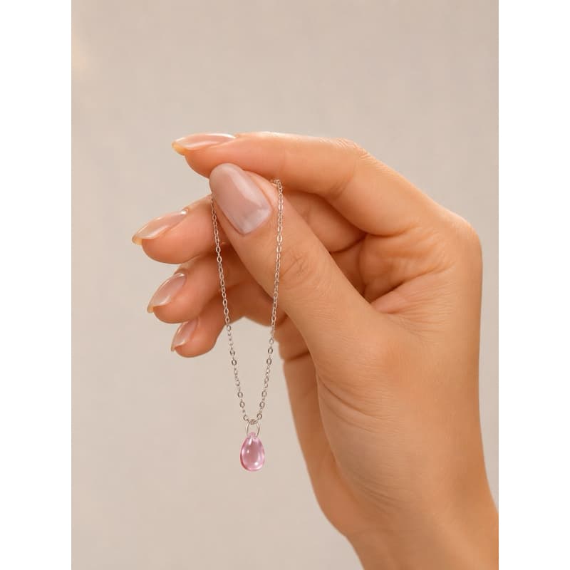 Colar Gota Rosa Delicada em Aço Inoxidável Hipoalergênico Minimalista Feminino Elegante ✨